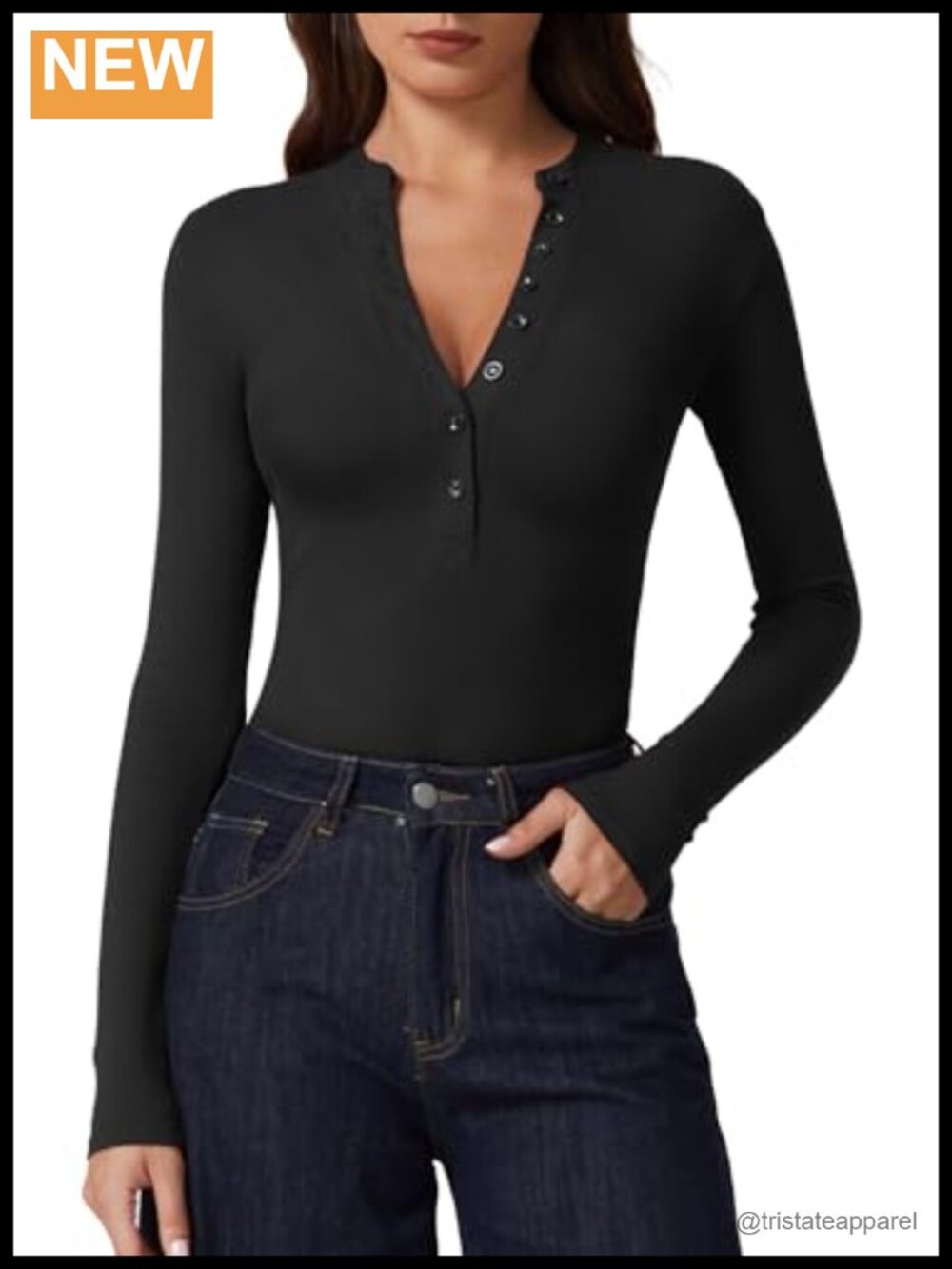 Women's V-Neck Button Down Shirt Long Sleeve Ribbed Knit Slim Fit Cotton